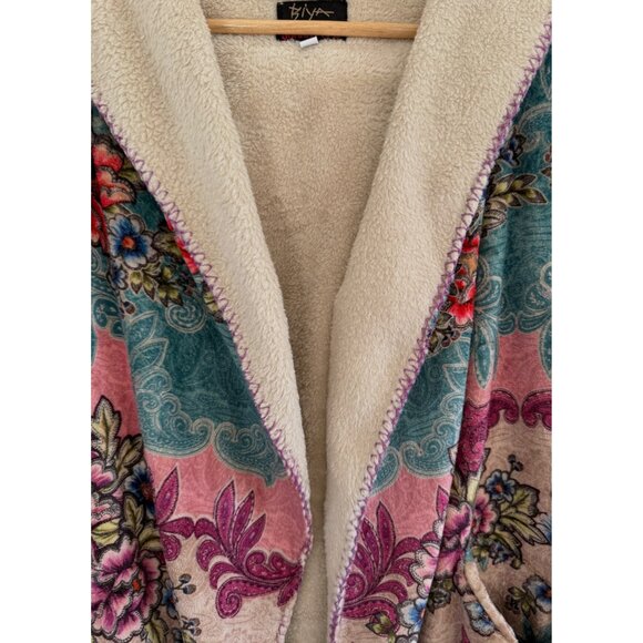 Johnny Was BIYA Sherpa Lined Floral Hoodie Jacket Boho Artwear Velvet M Jewelton - Picture 14 of 16